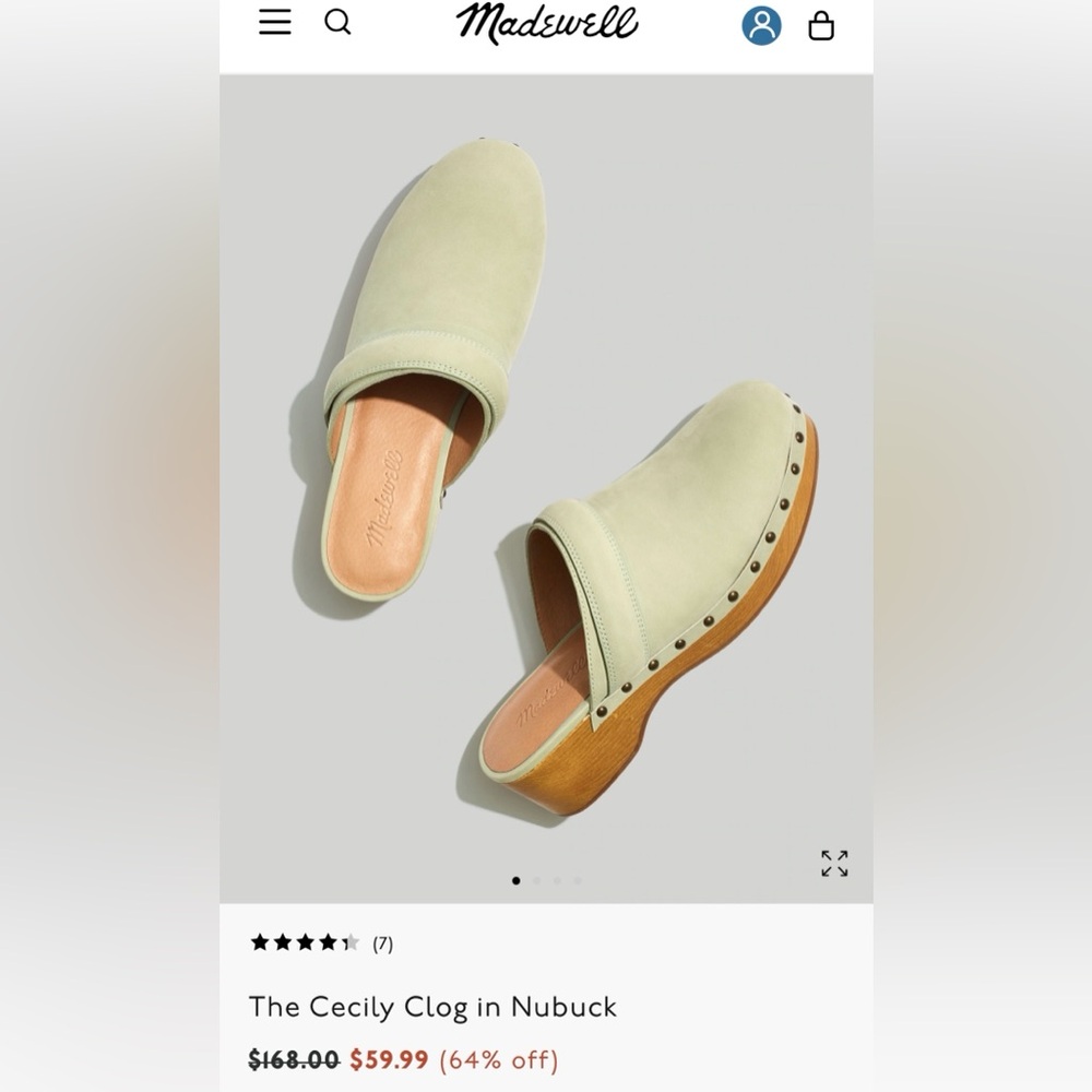 Madewell Cecily Clog in Nubuck leather. Size 7.5. Color. Forgotten Landscape.